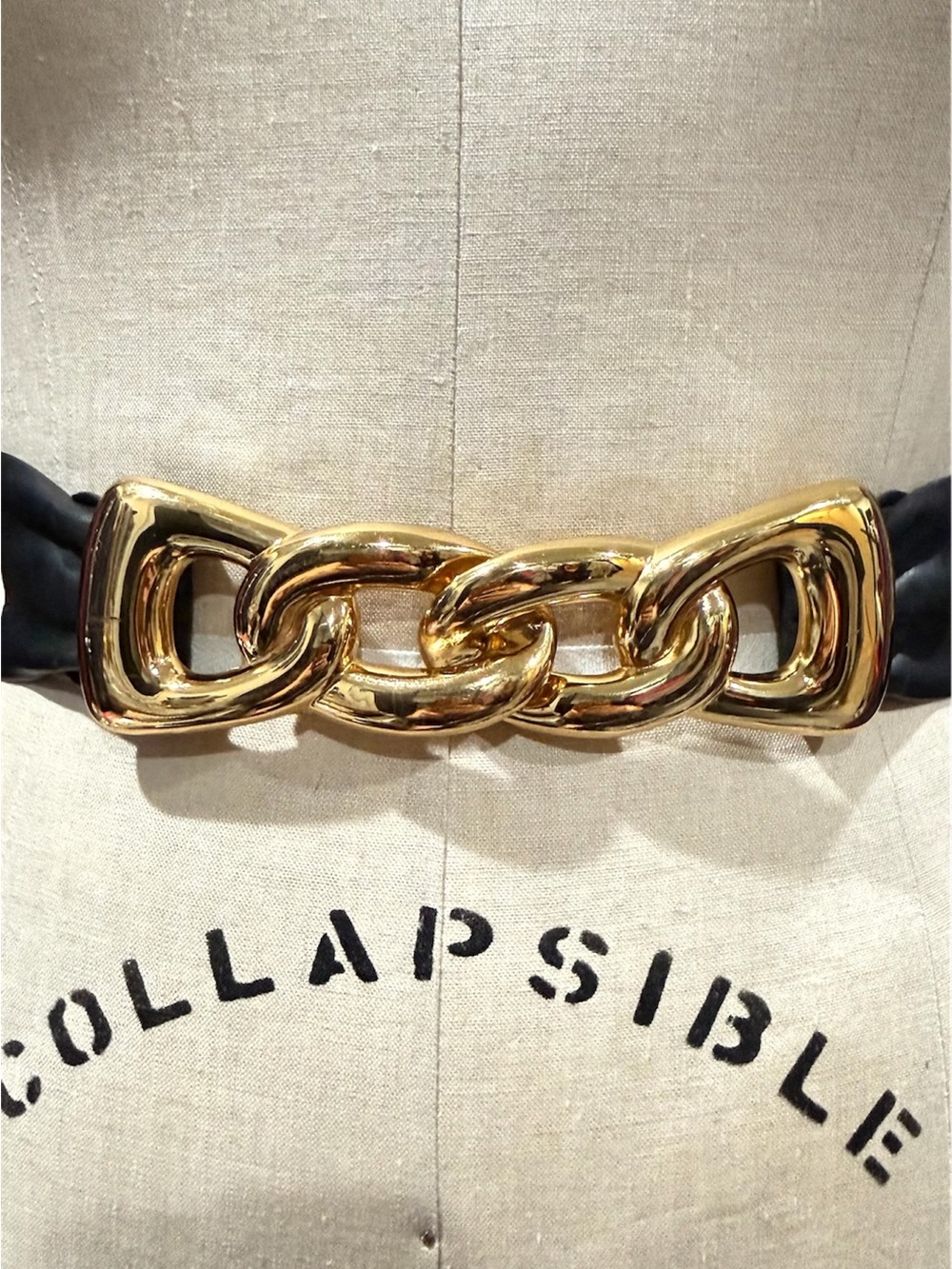Jennifer Moore Genuine Leather Gold Chain Link Waist Belt Black Size S Vintage - Picture 2 of 9